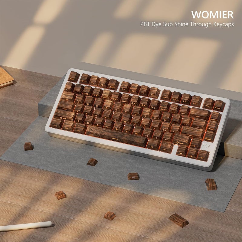 Rainy75 Shine Through Keycap 60 65 75 100 Percent,Cherry Key cap 136 Keys PBT Dye Sublimation Custom Keyboard Keycaps Set for Mechanical Keyboard 61/64/75/84/87/104/108 Layout with Key Puller (Wood Style) - Image 5